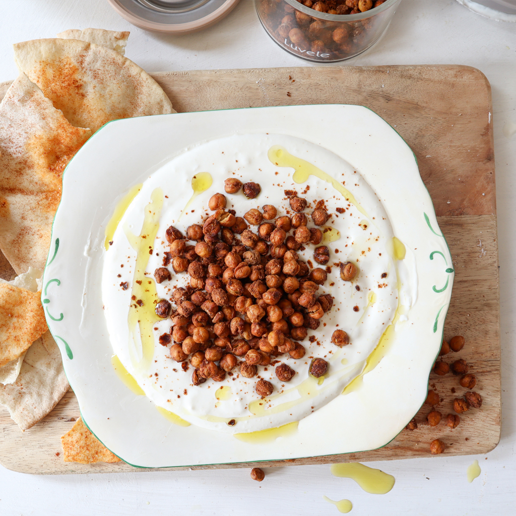 Whipped feta with crispy chickpeas